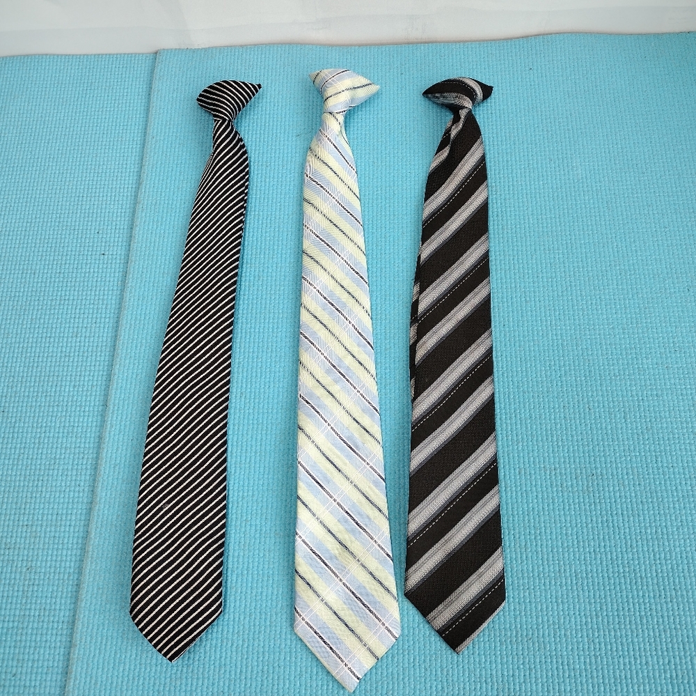 Youth/ Boys Set of 3 Clip On Ties (Black Grey Green/Blue)